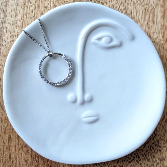 Cubic Zirconia Circle Pendant Necklace in Sterling Silver - Picture 2 of 2